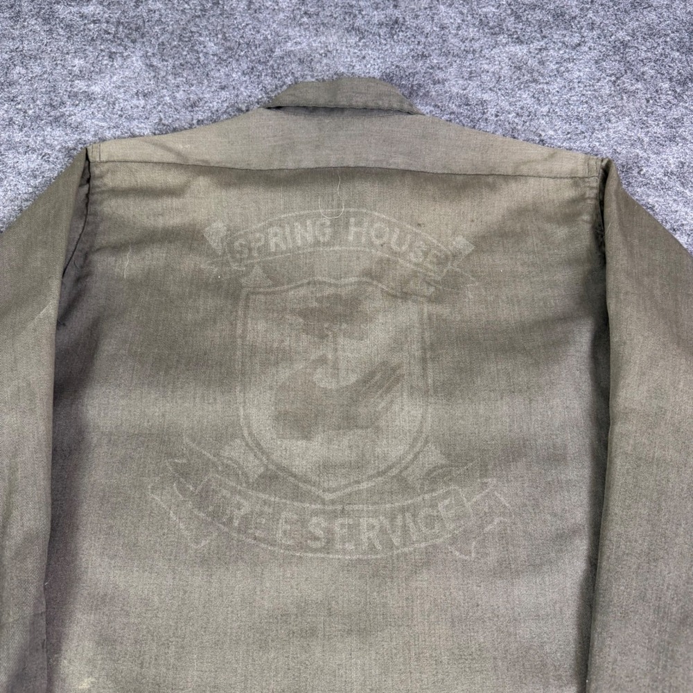 Vintage Permanent Press Work Shirt Olive Green Rick Tree Service Distressed L - Picture 8 of 8